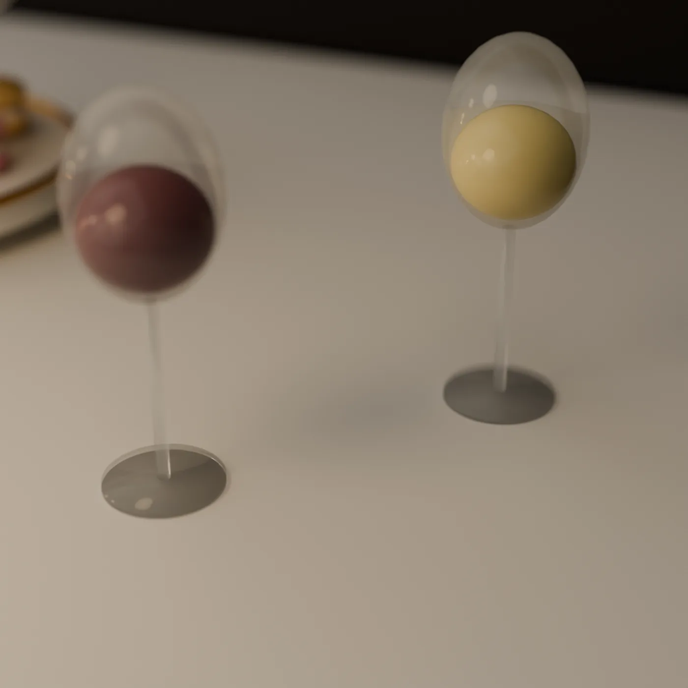 A glass of red and a glass of white wine